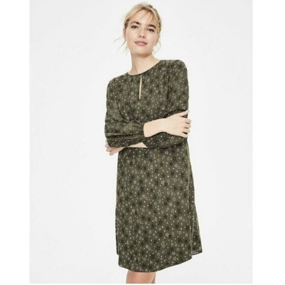 Boden Vanessa Shift Dress Women 6 Green Star Pattern Long Sleeves Mini Short - Picture 2 of 11